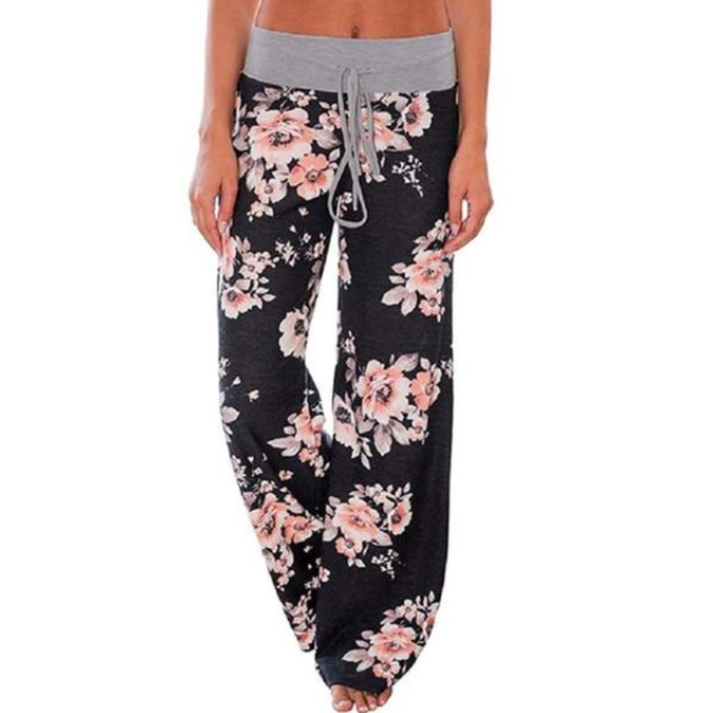 Black Loose-Fit Floral Lounge Pants